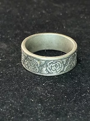 Vintage Shube Manufacturing Sterling Silver 925 Wide Tribal Rose Inlay Band Ring • $45