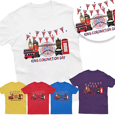 King Charles III Coronation Celebration T Shirt Union Jack London Kids Boys Tee • £7.99