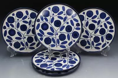 C1960s MCM Melitta Porcelain Blue Sunflower Set Of 5 Dessert Plates 5.25  • $55