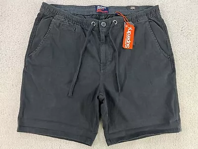 Superdry Sun Scorched Chino Shorts Washed Black Drawstring 8” Mens 2XL / 38” New • $32.39