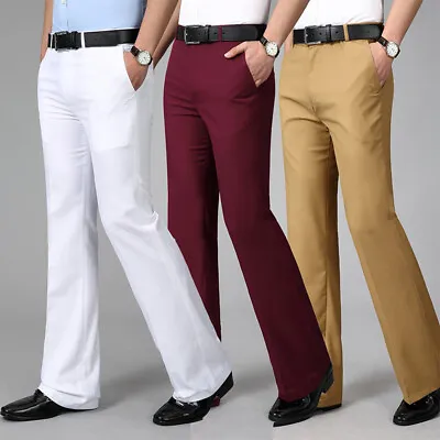 £31.68 • Buy Men Bell Bottom Pants Vintage 60s 70s Flare Formal Dress Trousers Slim Fit