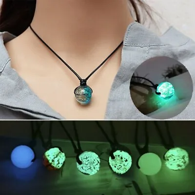 Glow In The Dark Natural Stone Bead Pendant Necklace Chain Women Men Jewelry Hot • $1.34