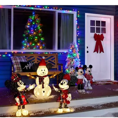 30” Christmas Mickey Minnie Mouse & Snowman Lighted Tinsel Yard Decor 3 Piece • $159.99