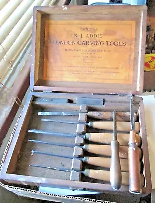 Vintage S.j. Addis London Carving Tools Complete Set In Original Case Used • $105