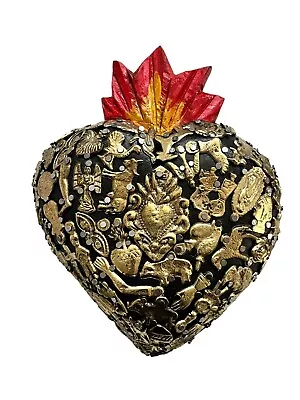 Mexican MILAGROS SACRED HEART Black ExVotos Corazon • $49