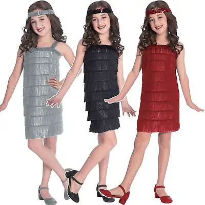 Childs Flapper Fancy Dress Costume 20s 30s Charleston Great Gatsby Jazz Girls • £19.99