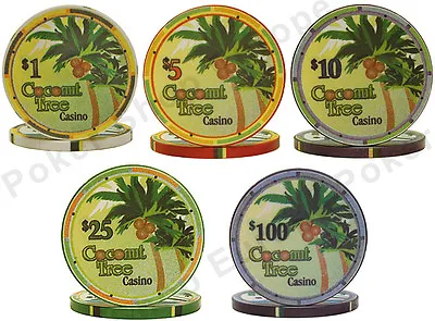 CERAMIC POKER CHIPS (sample Pack) COCONUT TREE CASINO PROFESSIONAL CLAY FEEL • £4.95