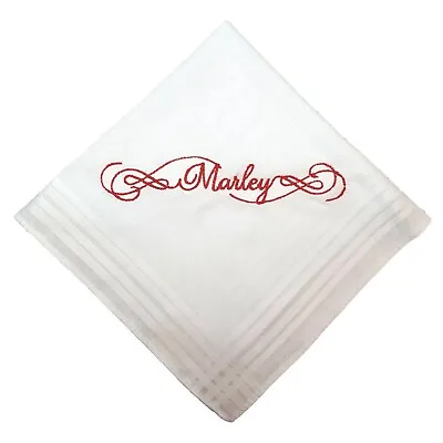 Personalised Handkerchief Embroidered Name In Swirls Box Option Cotton White • £5.99