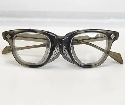 Vintage BOUTON U-FIT 6 MESH TEMPLE GRAY SMOKE Steampunk MCM Safety Glasses 60'S • $29.99