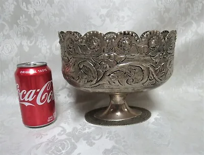 Antique Hammered Repousse Ornate Metal Alloy Pedestal Compote Bowl Centerpiece  • $81.25