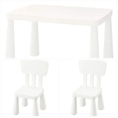 Ikea Mammut Childrens White Rectangular Table And 2 Chairs. • £95.88
