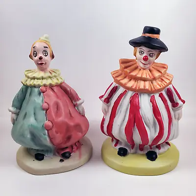 $29.99 • Buy Vintage LOT OF 2 Ceramic Fat Circus Clown Figurines W/ X Eyes ~6  Tall