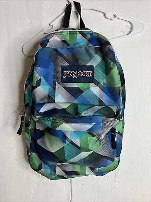 JanSport T501 Superbreak Backpack Multi Color Blue Green White Black • £11.57