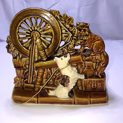 1950's McCoy Pottery Planter Spinning Wheel Scottie Scotty Dog Cat Vintage • $23.65