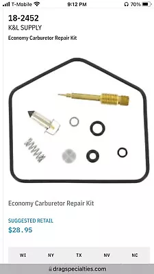 $19.88 • Buy K&L Kawasaki KZ750 Kz 750 Carb Carburetor Repair Kit