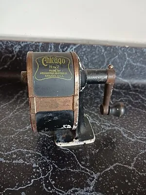 Vintage Steel Automatic Pencil Sharpener Co. Chicago USA No. 2 School House • $19.95