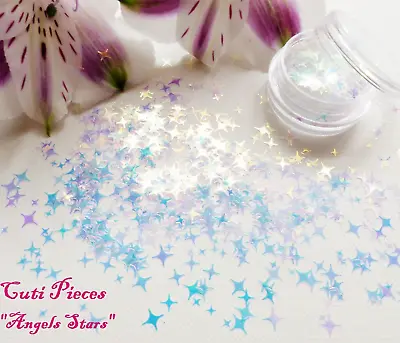 Nail Art Glitter *Angels Stars* Iridescent Tiny Holographic Star Mix Spangle Pot • £2.35