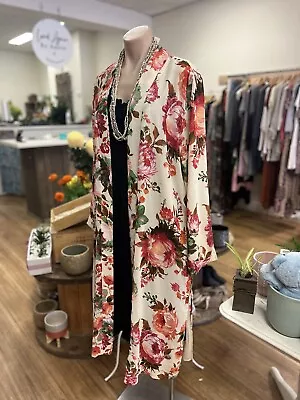 Decjuba Boho Floral Print Chiffon Kimono Style Jacket Fully Lined M/L Exc Cond • $49