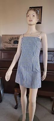 Zaful Noodle Strap Tie Back Grey And White Striped Dress Size Small • $15