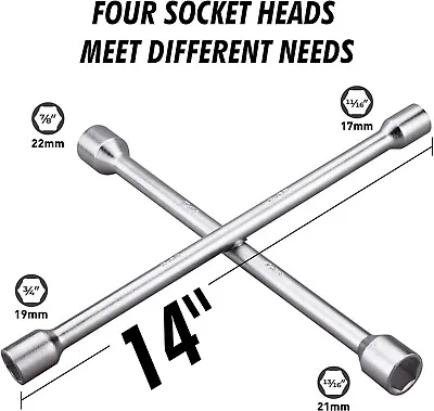 CARTMAN 14-Inch Universal Heavy Duty 4-Way Tire Iron Wheel Lug Wrench Silver • $18.95