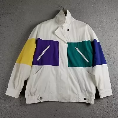 Mulberry Street Active Jacket Vintage White Purple Yellow Blue Green Medium Rave • $29.88