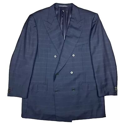 Ermenegildo Zegna Suit Jacket Blue Check Double Breasted Jacket Wool Men's 48R • £19.95