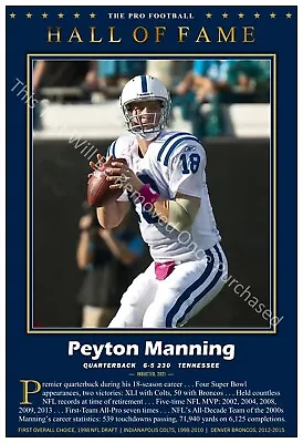 $14.95 • Buy ALL-TIME GREAT QUARTERBACK PEYTON MANNING 13”x19” COMMEMORATIVE POSTER