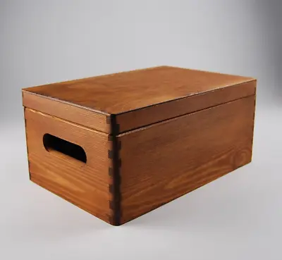 Wooden Box/trunk Hand Painted In Oak Color With Lid And Handles • £18.99