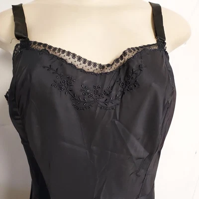 $9.99 • Buy VINTAGE BARBIZON BLACK SATIN FULL DRESS SLIP Size 20 MISS ~ CAMISELLE TAFREGGA