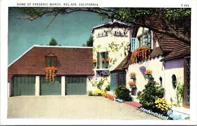 MOVIE STAR Home FREDERIC MARCH Bel-Air California Linen Postcard - Tichnor • $2