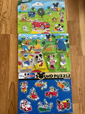 Melissa & Doug Mickey Mouse Friends Vehicles Wooden Sound Puzzle Disney Lot Of 3 • $21.99