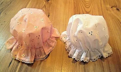 Broderie Anglaise Pinkwhite Mop Hat Baby/doll Summer Sun Cap Newborn 00 • $4.79