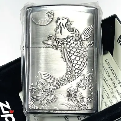 Zippo Carp Japanese Pattern Etching Silver Regular Case Oil Lighter Japan • £69.18