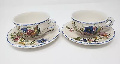 Vntg Hand Painted Nove Floral Majolica Italian Coffee Teacup & Saucers Set Of 2 • $14.99