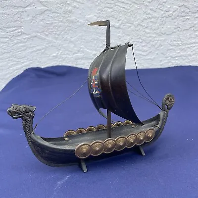 Vintage Viking Ship Bronze Metal Figurine Decorative 10” Long København • $34.99