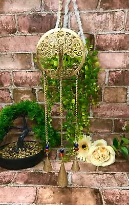 Tree Of Life Brass Windchime Pagan Garden Ornament Wiccan Celtic Decoration • £15.95