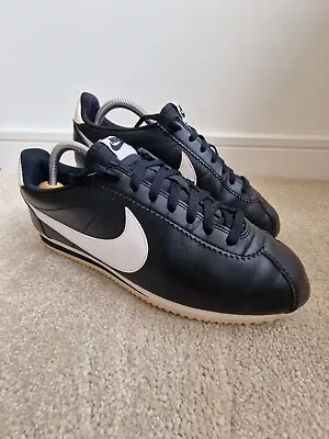 Nike Cortez Trainers 9 UK Classic Leather Black/White Shoes Retro • £35