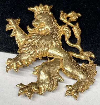 Miriam Haskell Signed Brooch Rare Vintage Gilt Royal Lion 2-1/4  Pin A50 • $150