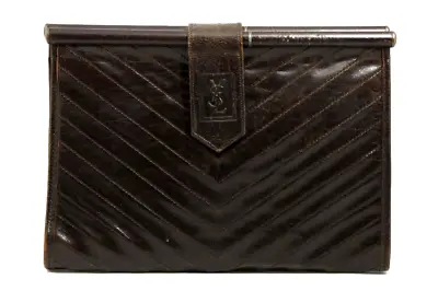 Yves Saint Laurent Clutch Bag Handbag Dark Brown Rare Color YSL Leather Vintage • $190