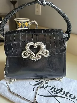 Rare Vintage BRIGHTON Black Clawfeet Leather Bag Purse Silver Heart Hardware EUC • $76