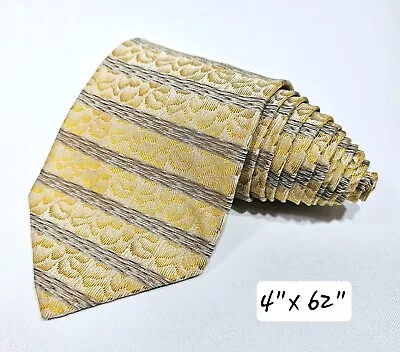 Robert Talbott XL Best Of Class Silk Tie Mens Yellow Metallic Striped 4 X64  • $13.56