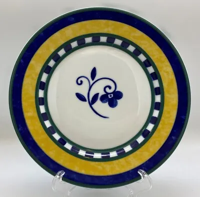 Mikasa Firenze Salad Plate(s) SL 110 Porcelain Blue Flower Yellow Green Bands • $6.99