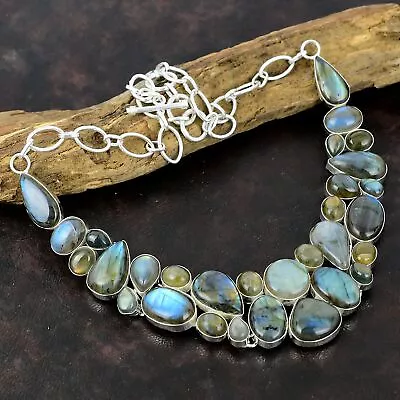 Labradorite Gemstone 925 Sterling Silver Jewelry Charm Necklace 18  W643 • £43.27