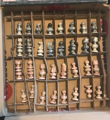 Marble Chess Set Pink Rose Onyx Black Gray Stone 13.5  Board And 32 Pieces • $40