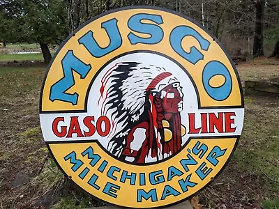 Large Vintage Double-sided Musgo Gasoline Porcelain Gas Station Metal Sign 30  • $201.50