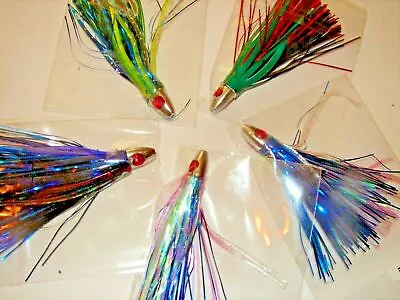 5 Pc Tuna Mahi Skirts Offshore Saltwater Trolling Mylar Lures 3 Inch 1/4 Oz 5pk • $15.25