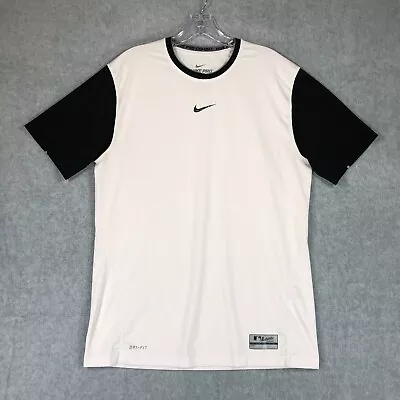 Nike Pro Shirt Adult Large White Black Fitted Baseball Baselayer Lightweight Men • $11.99