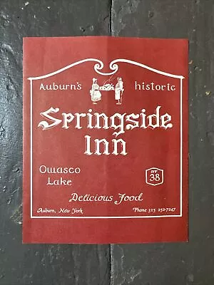 Vintage Springside Inn Hotel Restaurant Menu - Auburn New York • $9.99