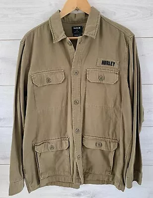 Hurley Dan Military Army Jacket Shirt Classic Fit Olive Green Large Button Up • £39.99