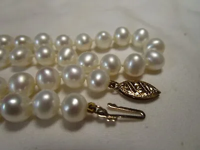 AMAZING VINTAGE 14K GOLD AA QUALITY GENUINE 6.8 Mm PEARL 18 1/2  NECKLACE ESTATE • $168.79